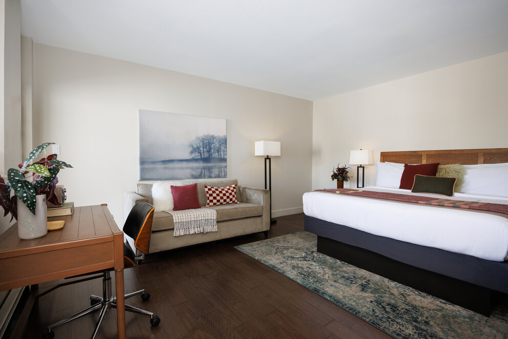 a room with a bed and a couch